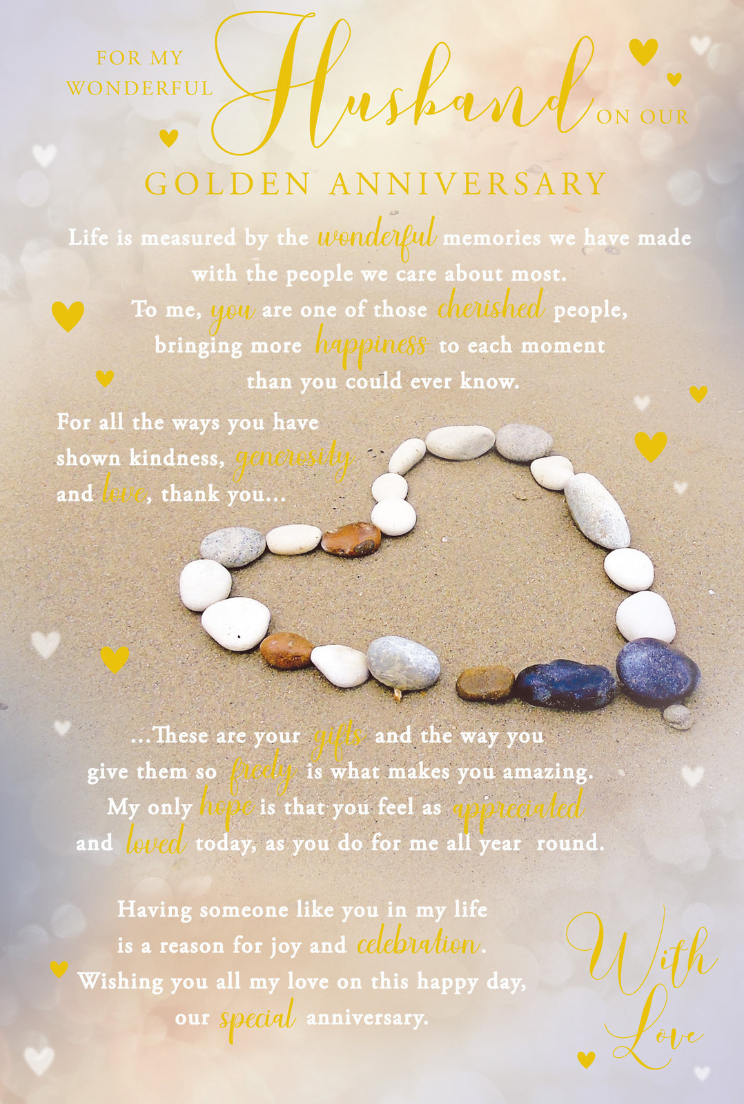 Husband Golden Anniversary Card On Our 50th Hearts Pebbles Happy Lovely Verse