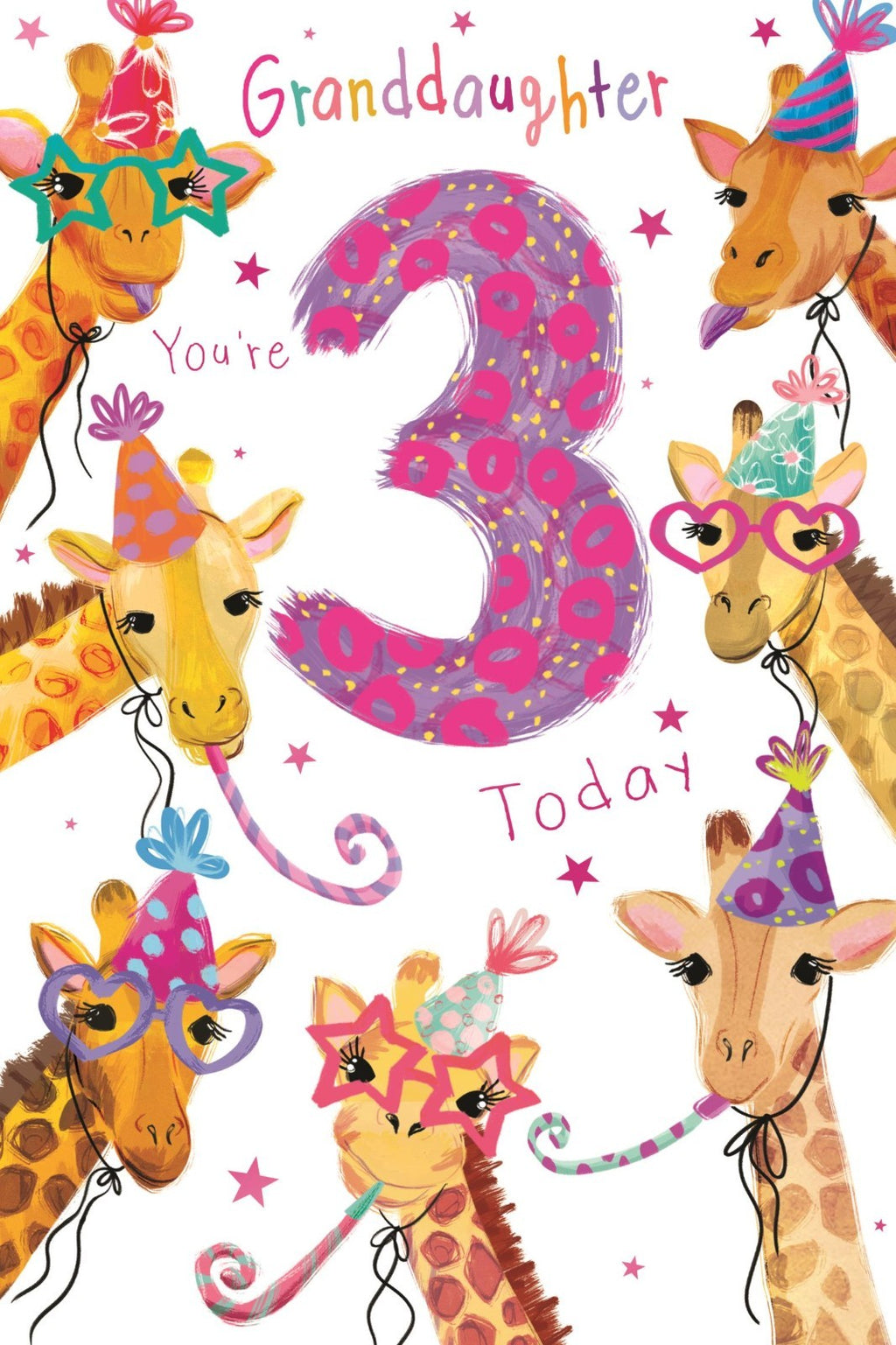 3rd Birthday Card for Granddaughter  Giraffe Design  15x23cm  Colour Insert