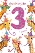 3rd Birthday Card for Granddaughter  Giraffe Design  15x23cm  Colour Insert