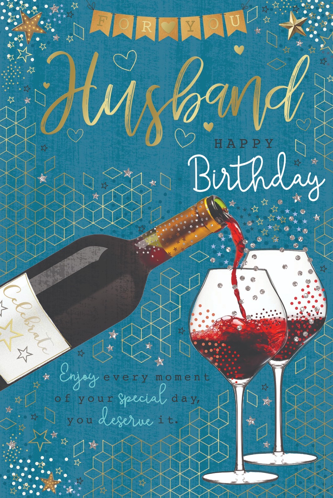 Husband Happy Birthday Card Red Wine & Bunting Design  Lovely Verse