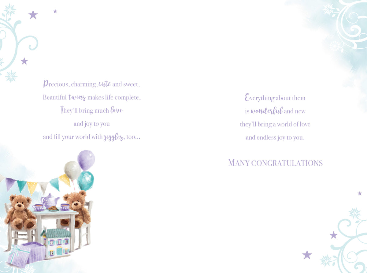 Birth Twins Baby Card Congratulations Presents Bears & Bunting New