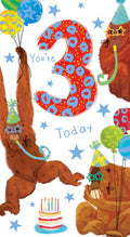 Age 3 Male 3rd Birthday Card Monkeys 9" x 5" Lovely Verse