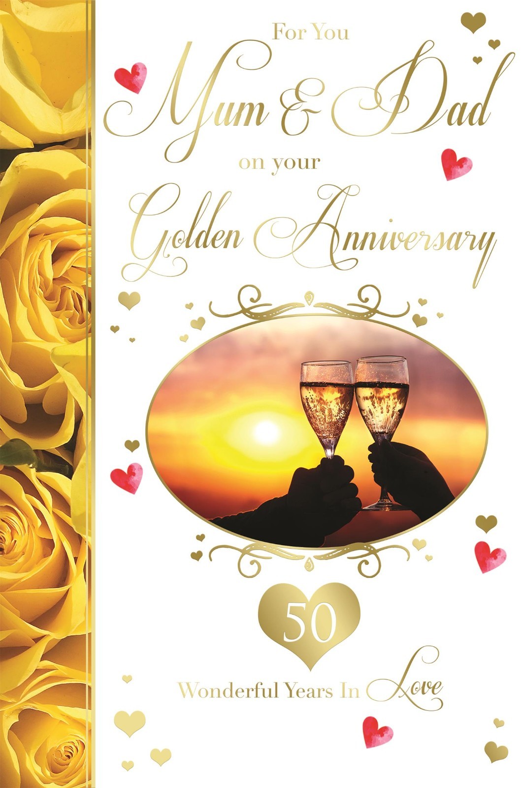 Golden Anniversary Card Mum and Dad Champagne Design Sentimental Verse