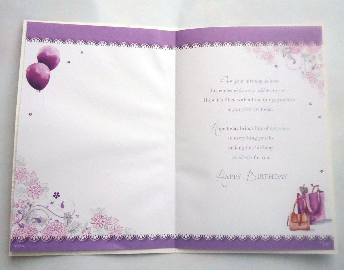 Happy Birthday Female Open Shopping Balloons & Bag Design Card