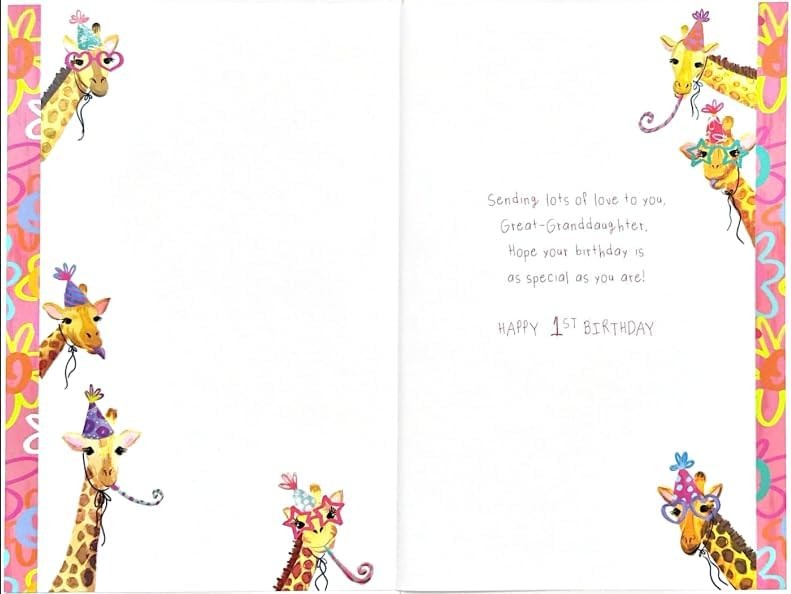 Great-Granddaughter 1st Birthday Card Cartoon Giraffes Quality Finish  15x23cm