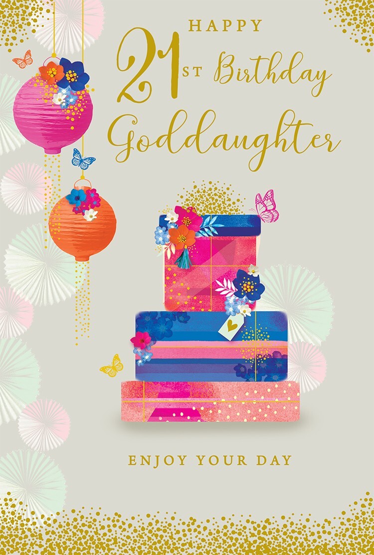 21st Birthday Card for Goddaughter  Floral Lantern Design  15x23cm Insert