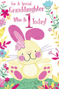Granddaughter 1st Birthday Card Age 1 Today Cute Bunny Happy Lovely Verse