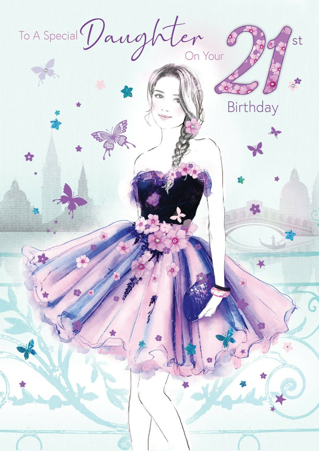 Daughter 21st Birthday Card Age 21 Dress & Diamante Lovely Greeting