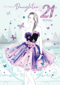 Daughter 21st Birthday Card Age 21 Dress & Diamante Lovely Greeting