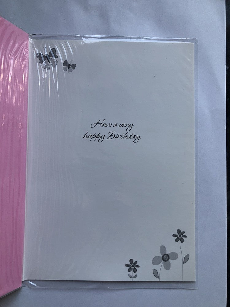 Friend Happy Birthday Card Bright Pink Flowers & Butterflies
