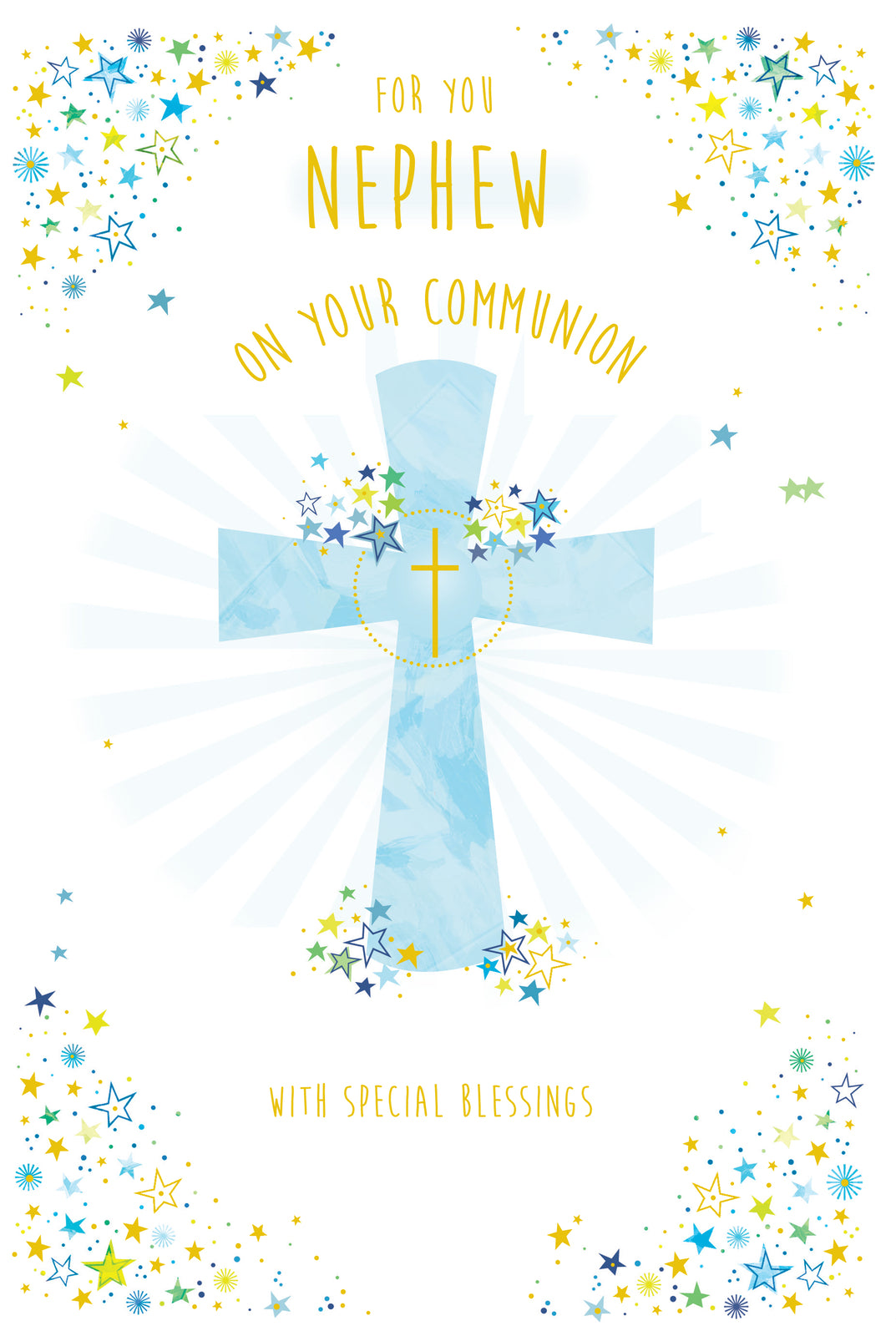 Nephew First Holy Communion Card - Elegant Cross & Stars Design, Quality Board