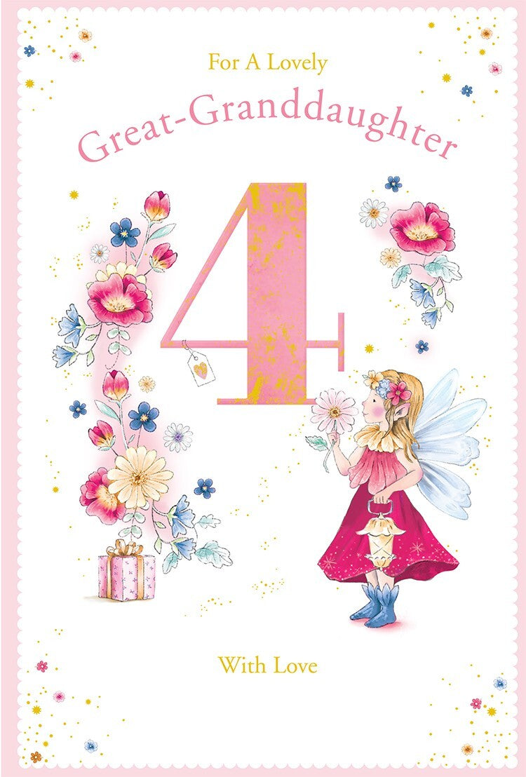 Great Granddaughter 4th Birthday Card Age 4 Dandelion Fairy 9" x 6" Lovely Verse