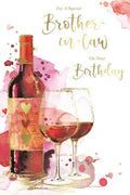 Birthday Card for Brother-in-law  Wine Bottle & Glasses  15x23cm  Colour Insert
