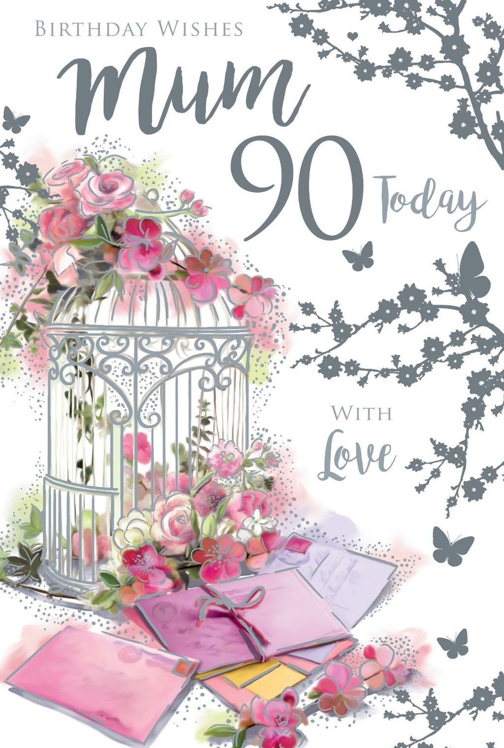 Mum 90th Birthday Card - Elegant Birdcage Floral Design - Special Love