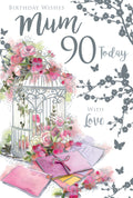 Mum 90th Birthday Card - Elegant Birdcage Floral Design - Special Love