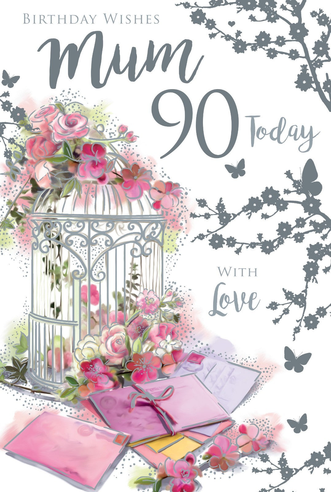 Mum 90th Birthday Card - Elegant Birdcage Floral Design - Special Love
