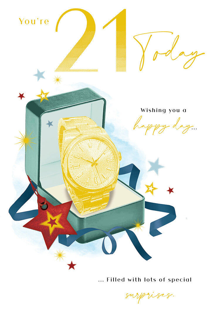 Happy 21st Birthday Card Male Foil Finish 8" x 6" Lovely Verse