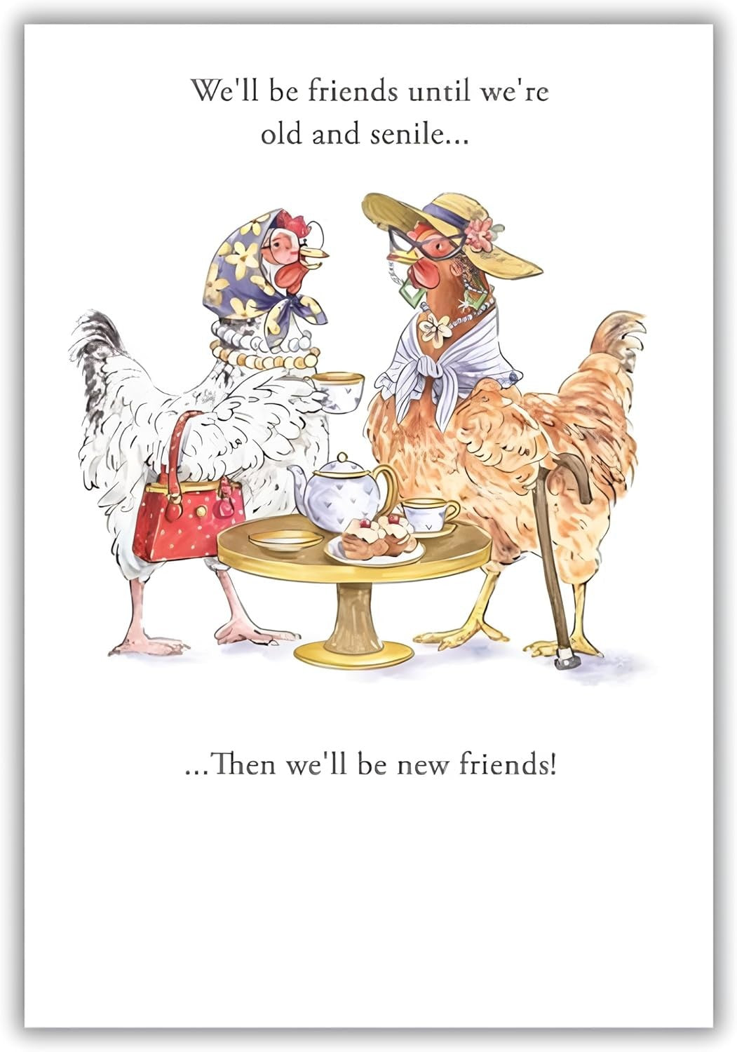 Funny Friendship Card Tea Party Chickens Birthday Thank You Quality Finish