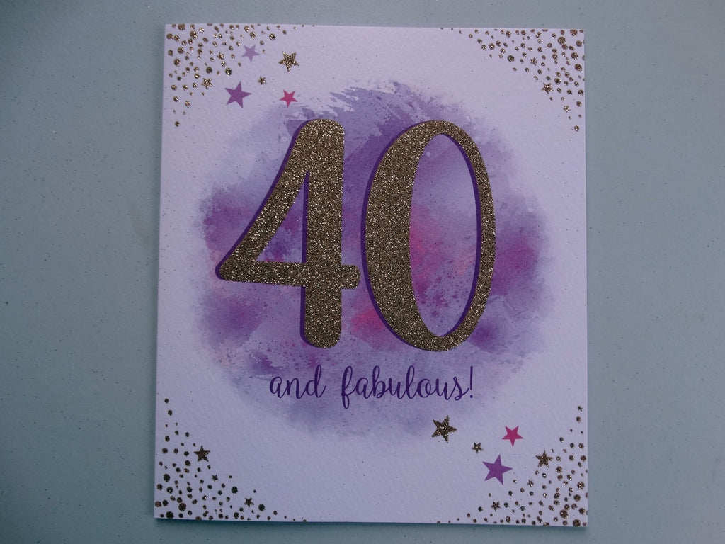 40th Happy  Birthday Card 40 Fabulous Colour Me Gold Flitter Design Good Quality