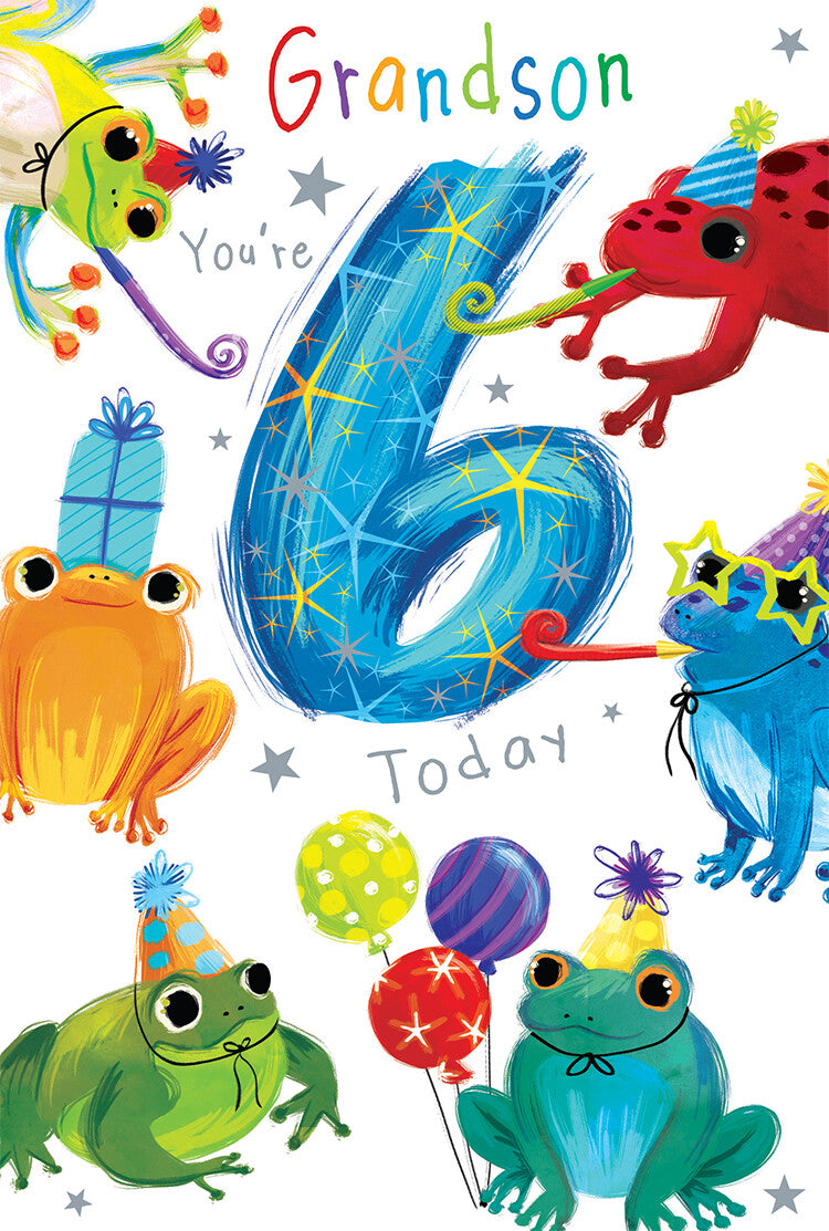 Grandson 6th Birthday Card Age 6 Frogs 9" x 6" Lovely Verse