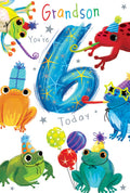 Grandson 6th Birthday Card Age 6 Frogs 9" x 6" Lovely Verse