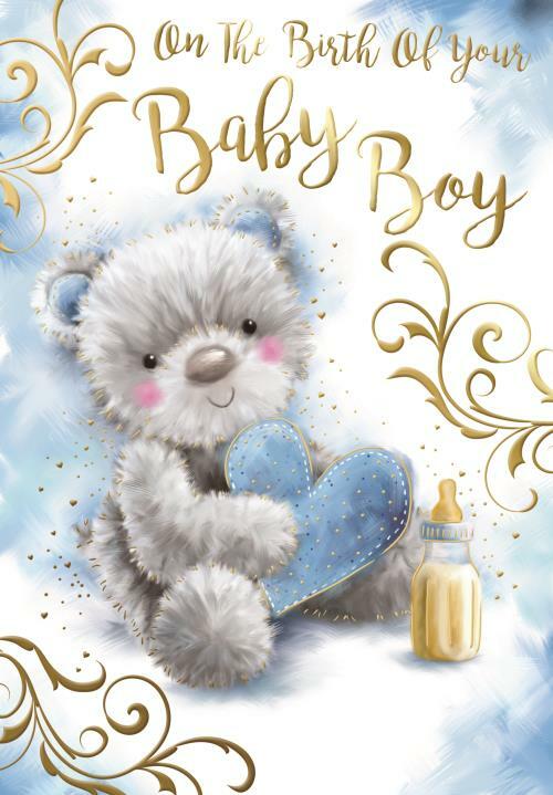 Birth Baby Boy Card On The Of Your Teddy Heart & Bottle Design Lovely Verse