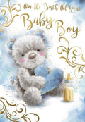 Birth Baby Boy Card On The Of Your Teddy Heart & Bottle Design Lovely Verse