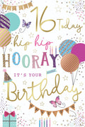 16th Happy Birthday Card 16 Today Balloons Present Female Design Lovely Verse