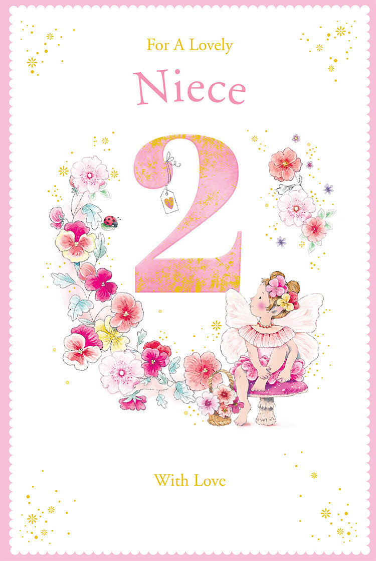 Niece 2nd Birthday Card Age 2 Pansy Fairy 9" x 6" Lovely Verse