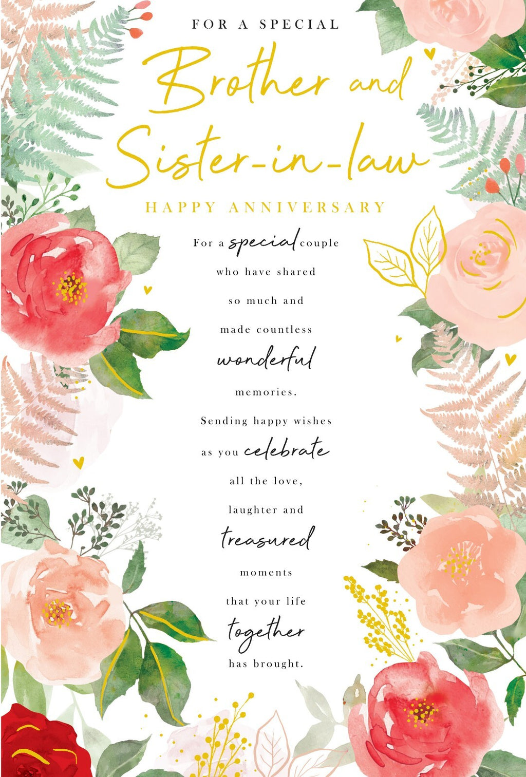 Brother & Sister in law Anniversary Card Flowers Foil Finish Lovely Verse