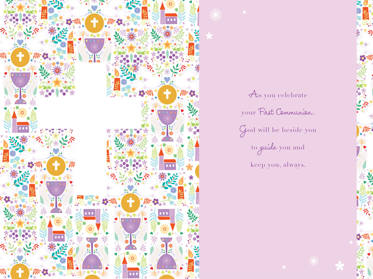 First Holy Communion Card - Religious Cross Design, Chalice, Boy/Girl