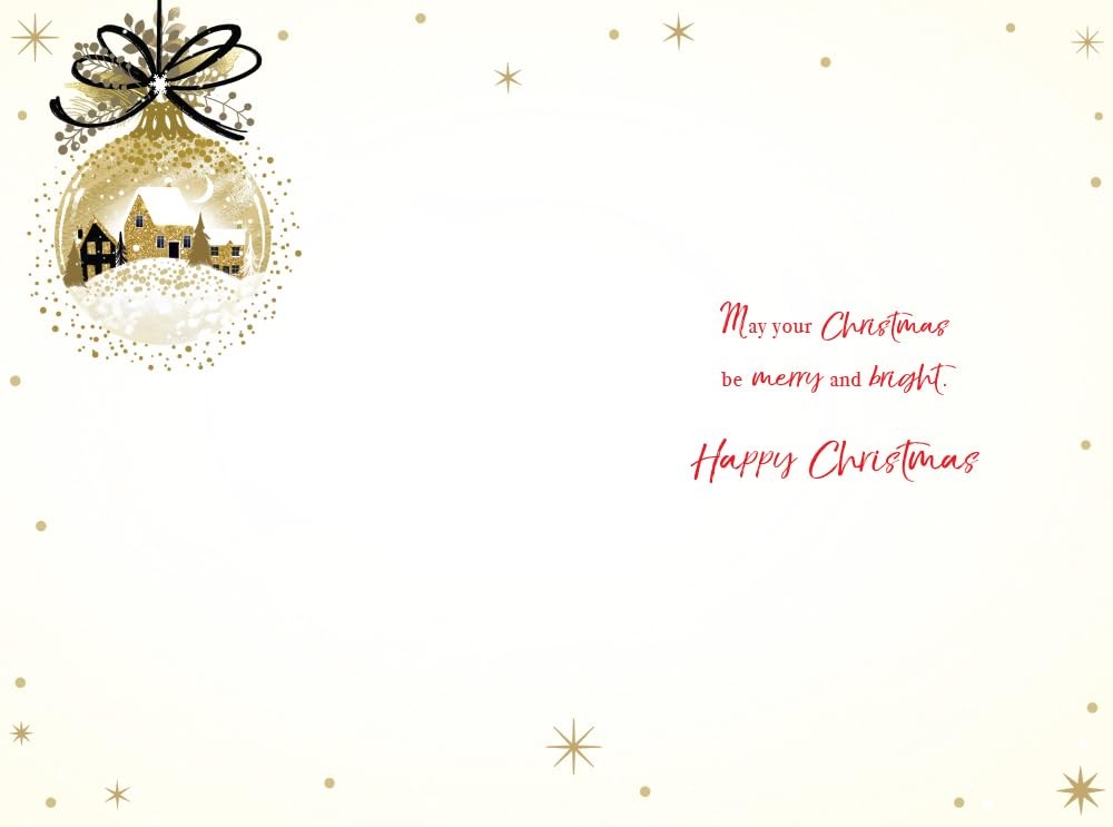 Dad & Partner Christmas Card Modern Village Bauble 9" x 6" Lovely Verse