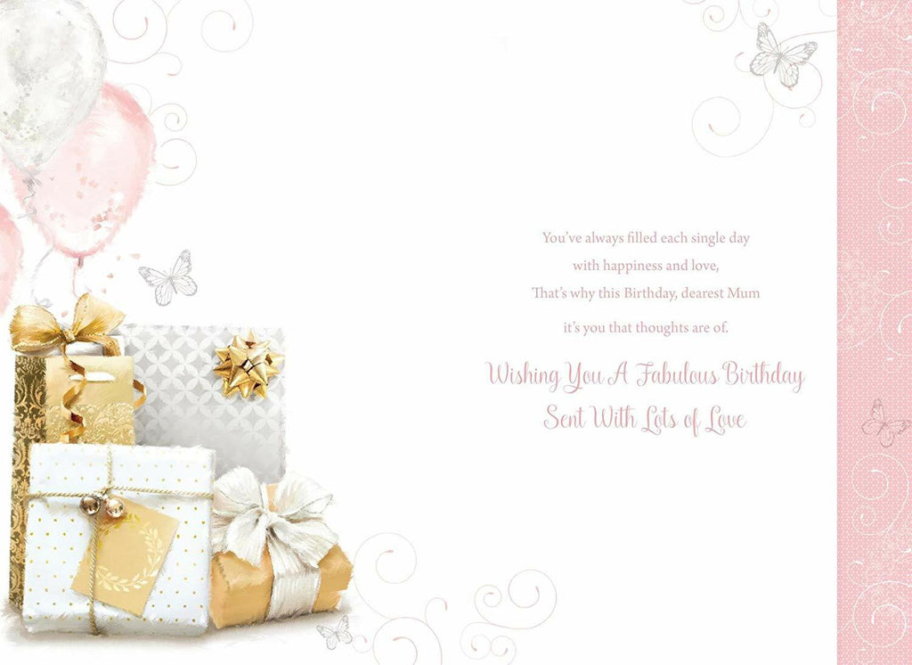 Mum Happy Birthday Card Balloons & Gift Boxes Design Lovely Verse