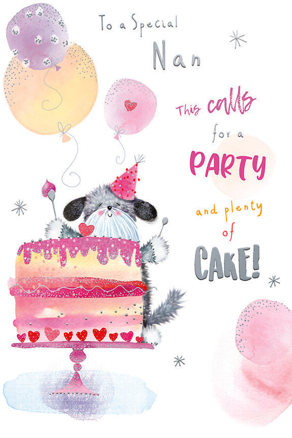 Nan Birthday Card This Calls For A Party And Plenty Of Cake Cute Dog