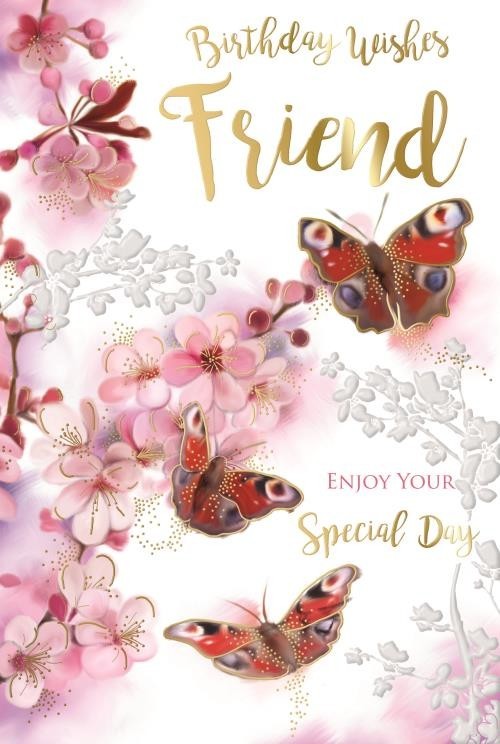 Birthday Card for Friend  Butterflies & Blossoms  15x23cm  Colour Insert