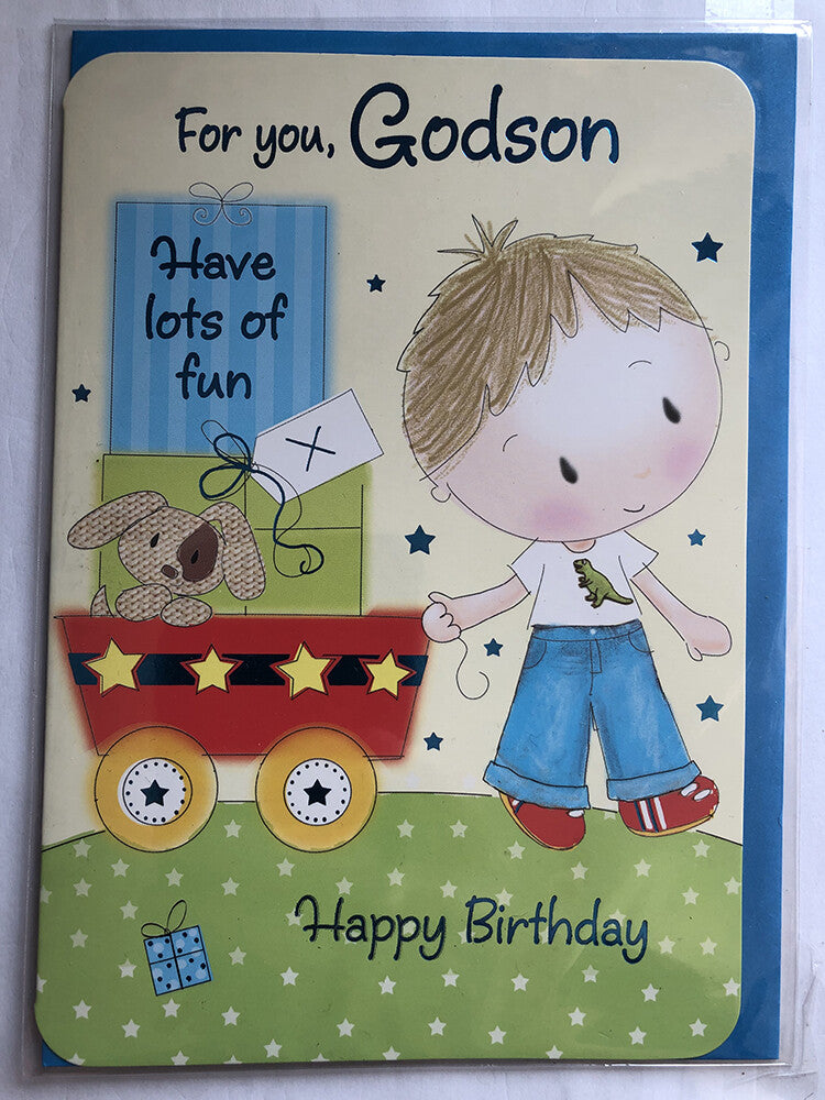 Godson Happy Birthday Card Cute Boy Train Cake Teddy Gifts