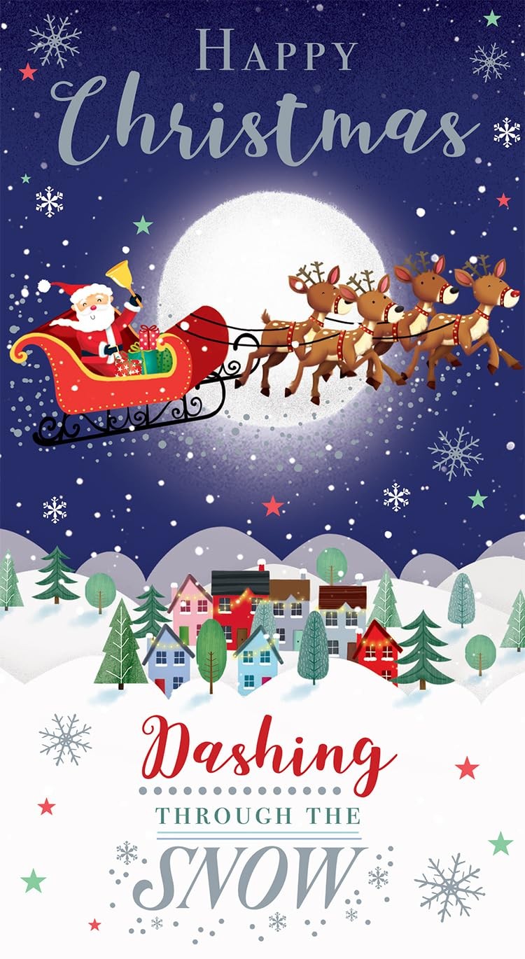 Open Christmas Card Dashing Through The Snow 9" x 5"