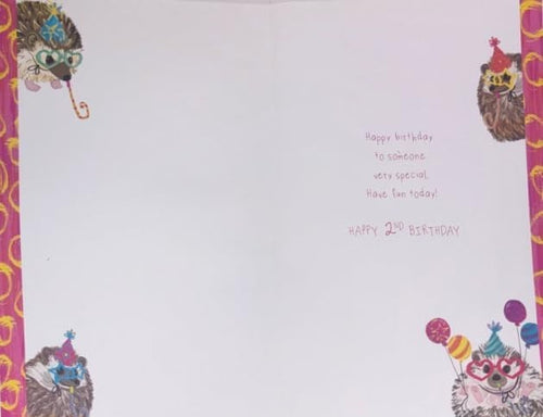 2nd Birthday Card for Niece  Hedgehog Party Design  15x23cm Insert