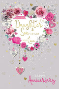 For You Daughter & Son-in-Law Happy Anniversary Card - Floral Hearts