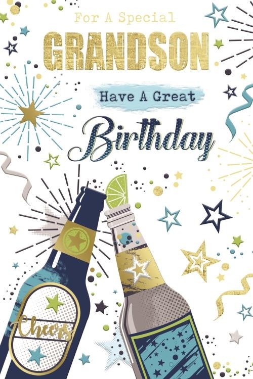 Birthday Card for Grandson  Cheers Bottles & Confetti  15x23cm  Colour Insert