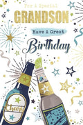 Birthday Card for Grandson  Cheers Bottles & Confetti  15x23cm  Colour Insert