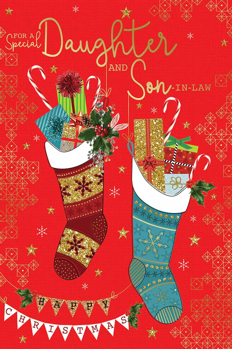 Daughter & Son In Law Christmas Card Gift Filled Stockings Design Lovely Verse
