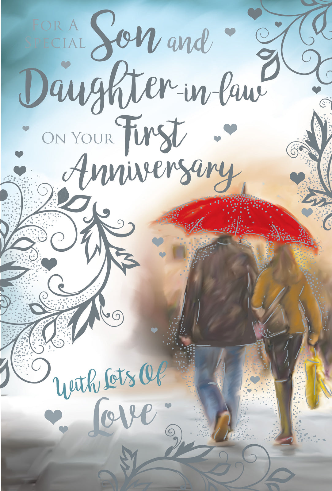 Son & Daughter-in-law First Anniversary Card - 1st Couple Umbrella Love