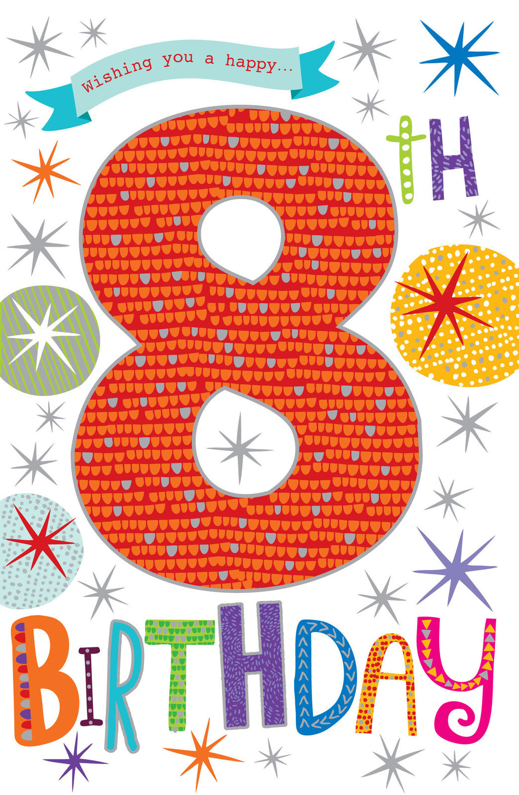 Happy 8th Birthday Card Wishing You a 8 Birthday Bright Party Design