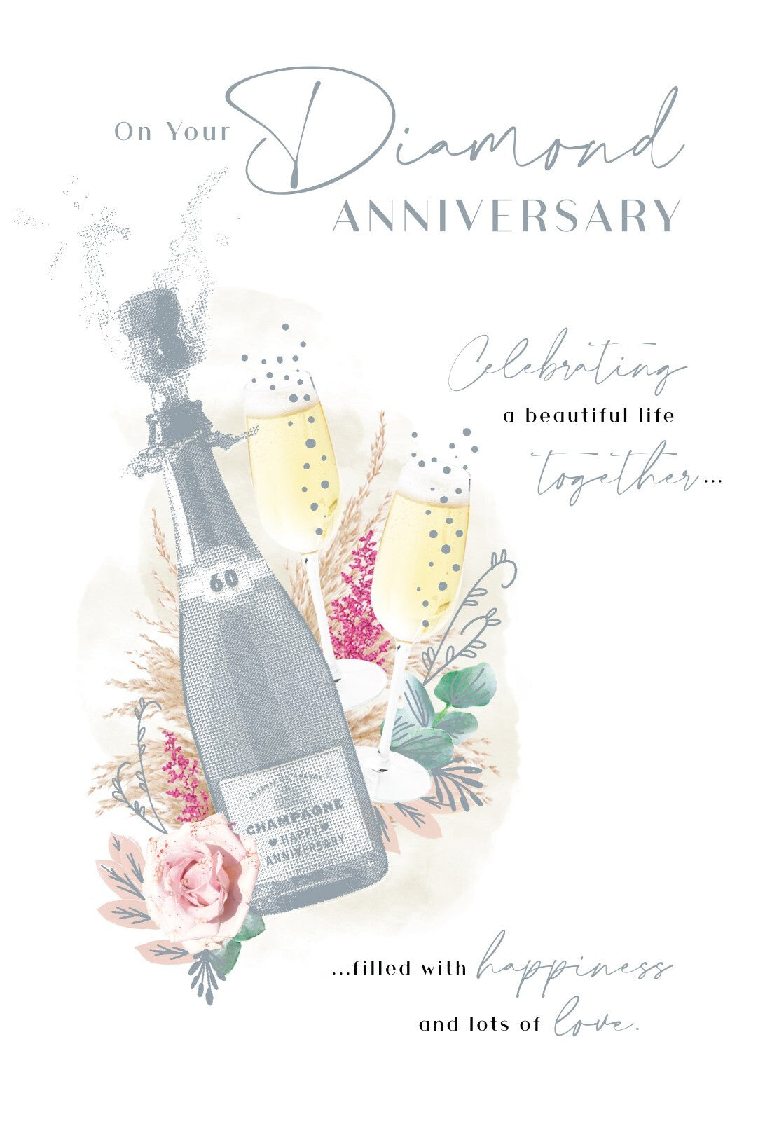 Diamond 60th Anniversary Card Champagne Foil Finish Lovely Verse