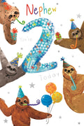 2nd Birthday Card for Nephew  Sloth Party Design  15x23cm  Colour Insert