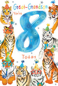 Great Grandson 8th Birthday Card Age 8 Tigers 9" x 6" Lovely Verse