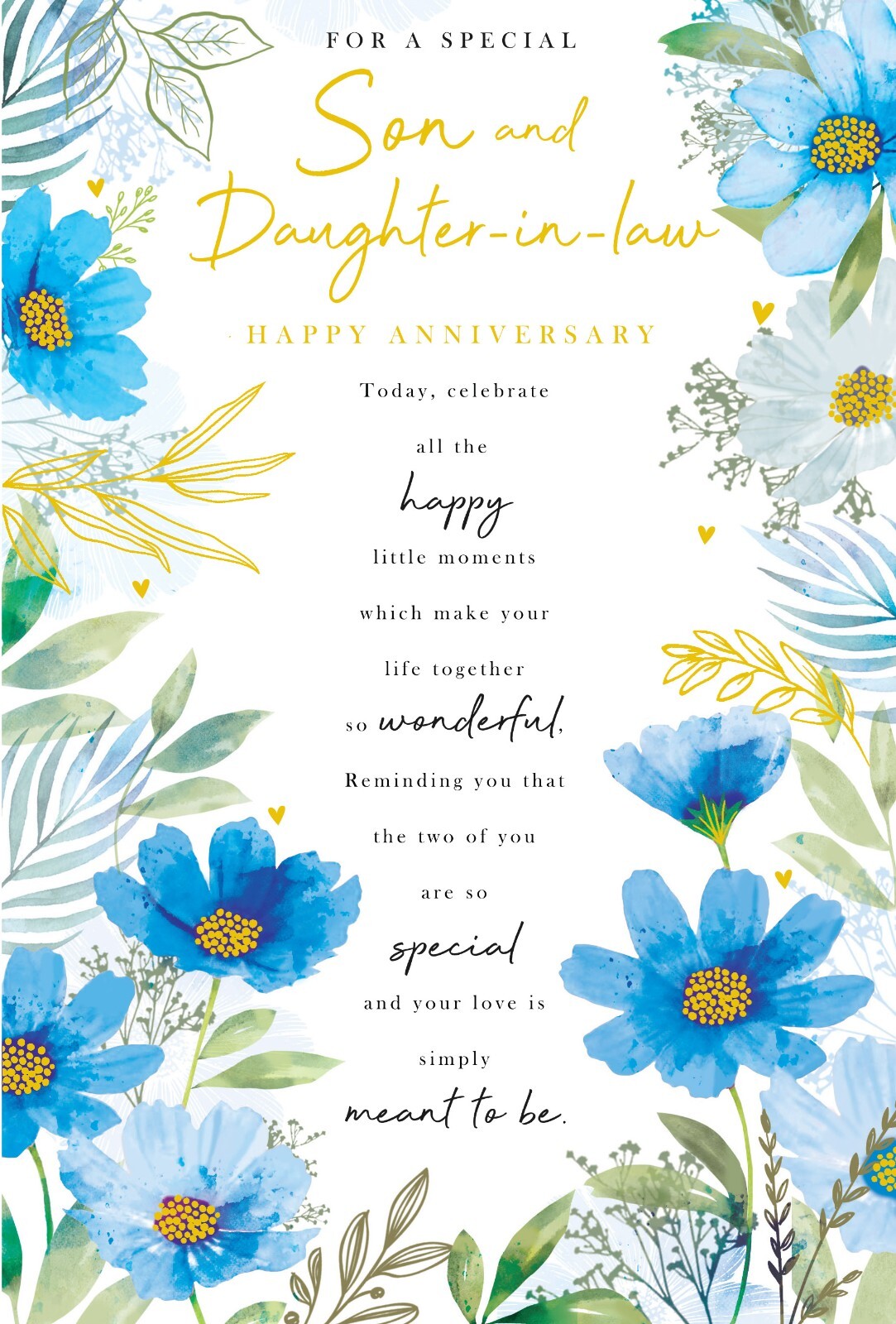 Son & Daughter in law Anniversary Card Flowers Foil Finish Lovely Verse