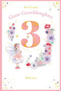 Great Granddaughter 3rd Birthday Card Age 3 Poppy Fairy 9" x 6" Lovely Verse