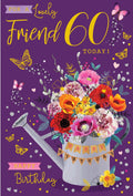 Friend 60th Birthday Card - Watercolour Flowers & Watering Can Special 60 Today